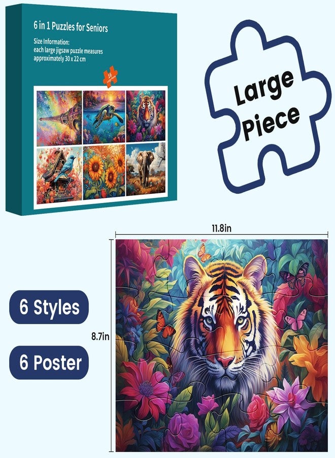 WSCXSC 6 Pack 16 Large Piece Puzzles for Seniors Puzzles Dementia Alzheimer's Products and Activities Alzheimer's Puzzle Elderly Adults Cognitive Game Gift for Patients in Nursing Home with 6 Storage Bags - Image 2